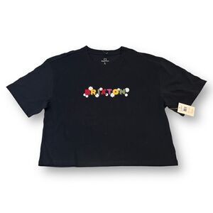 Brixton Black Floral Logo Cropped Tee Size Large